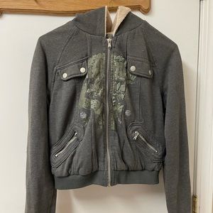 Plugg Army Green Bomber Zip Up Jacket W/ Fur Hood